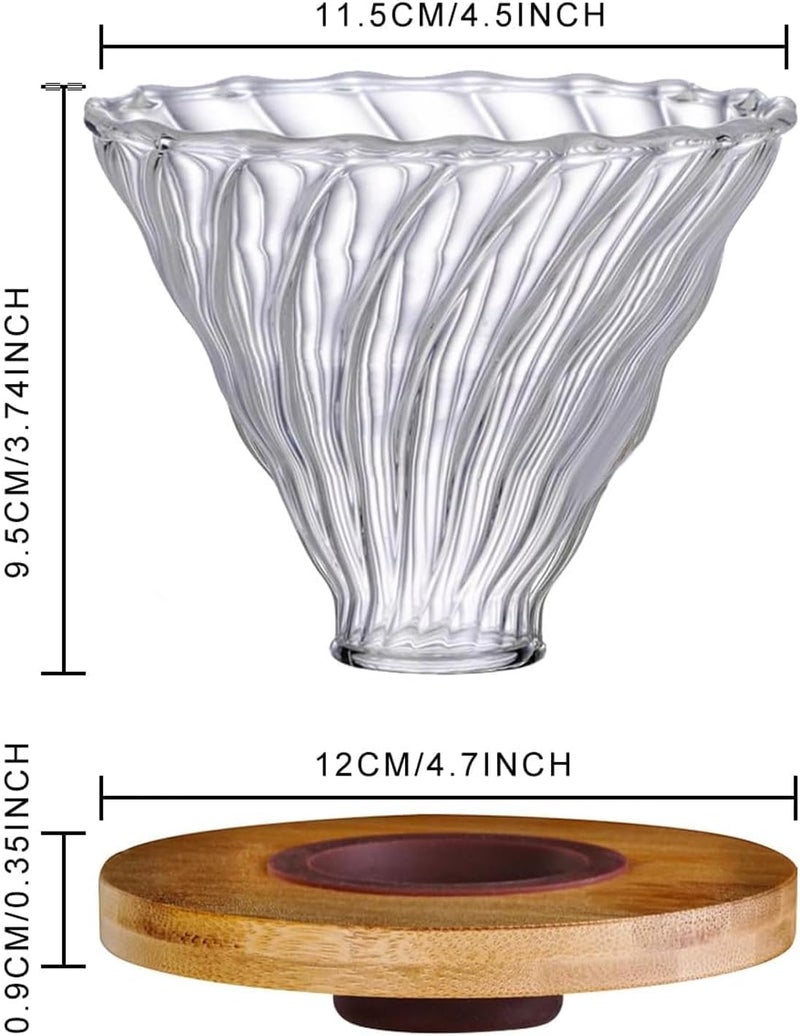 Gute Glass Coffee Dripper/Filter - Cone Glass Pour Over Coffee Dripper with Bamboo Stand, 1-4 Cups Drip Coffee Maker Funnel Accessories for Home, Office - Image 4